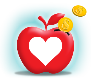 Graphic of coin bank shaped like an apple